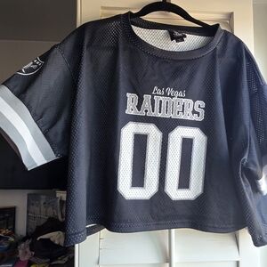 Fashion Nova Las Vegas Raiders Black & White Mesh Jersey Top